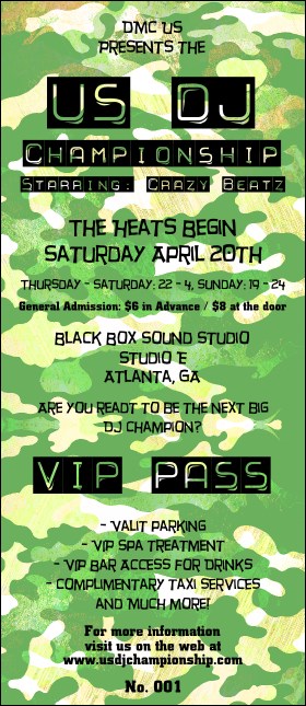 Camouflage Green White Yellow VIP Pass Product Front